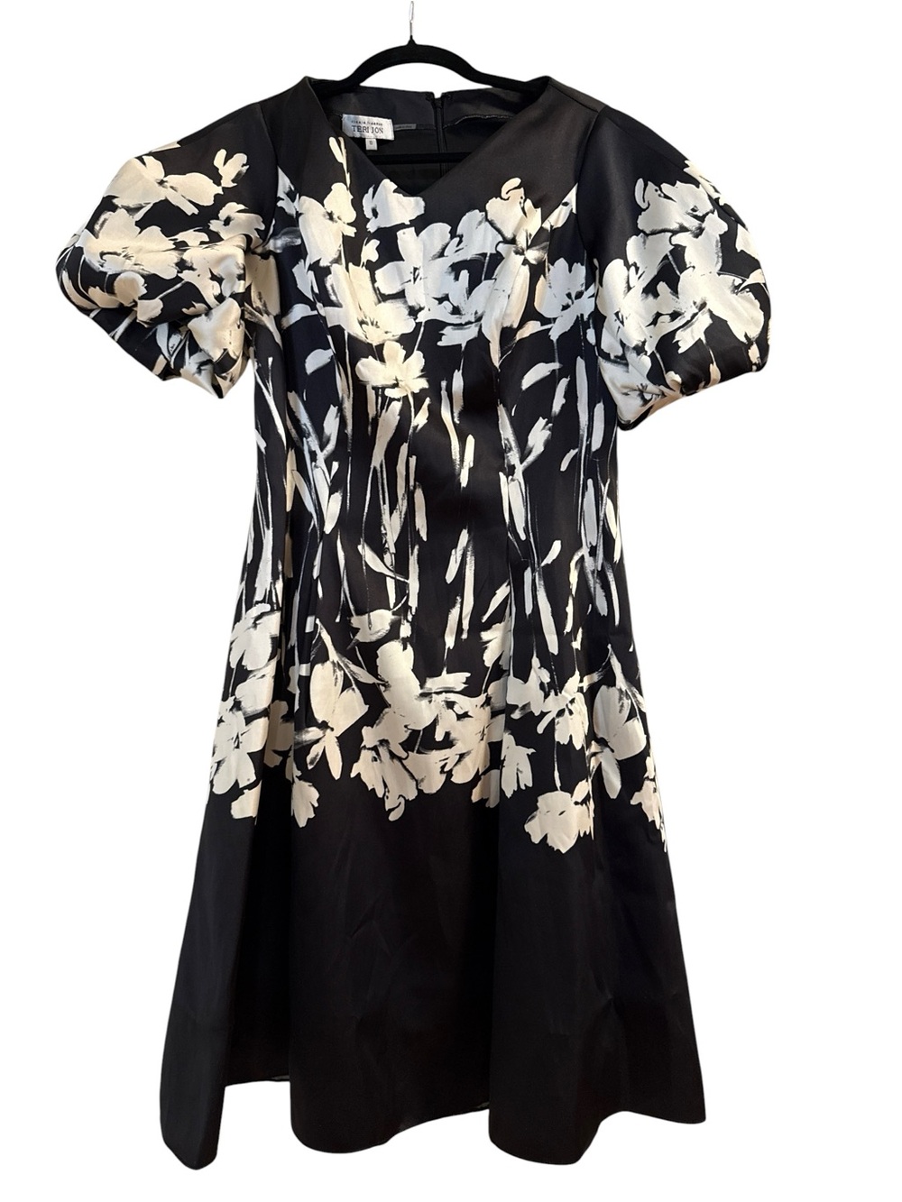 Teri Jon by Ricki Freeman Black & White Floral Fit-and-Flare Dress